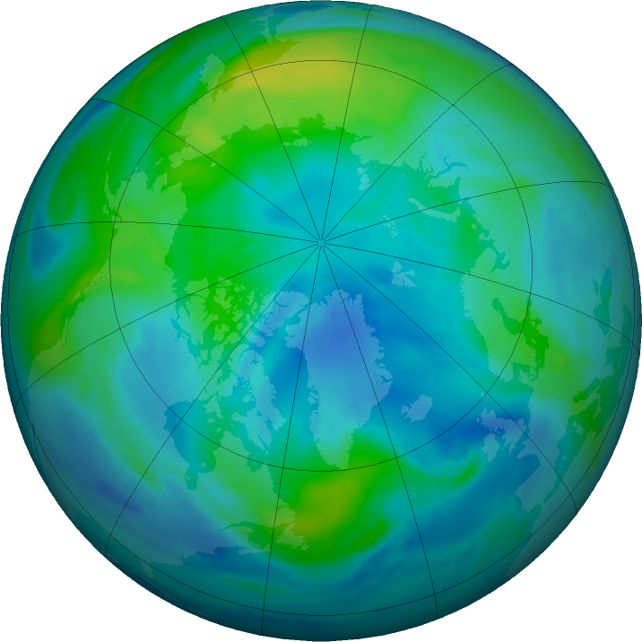 Arctic ozone map for 03 October 2019
